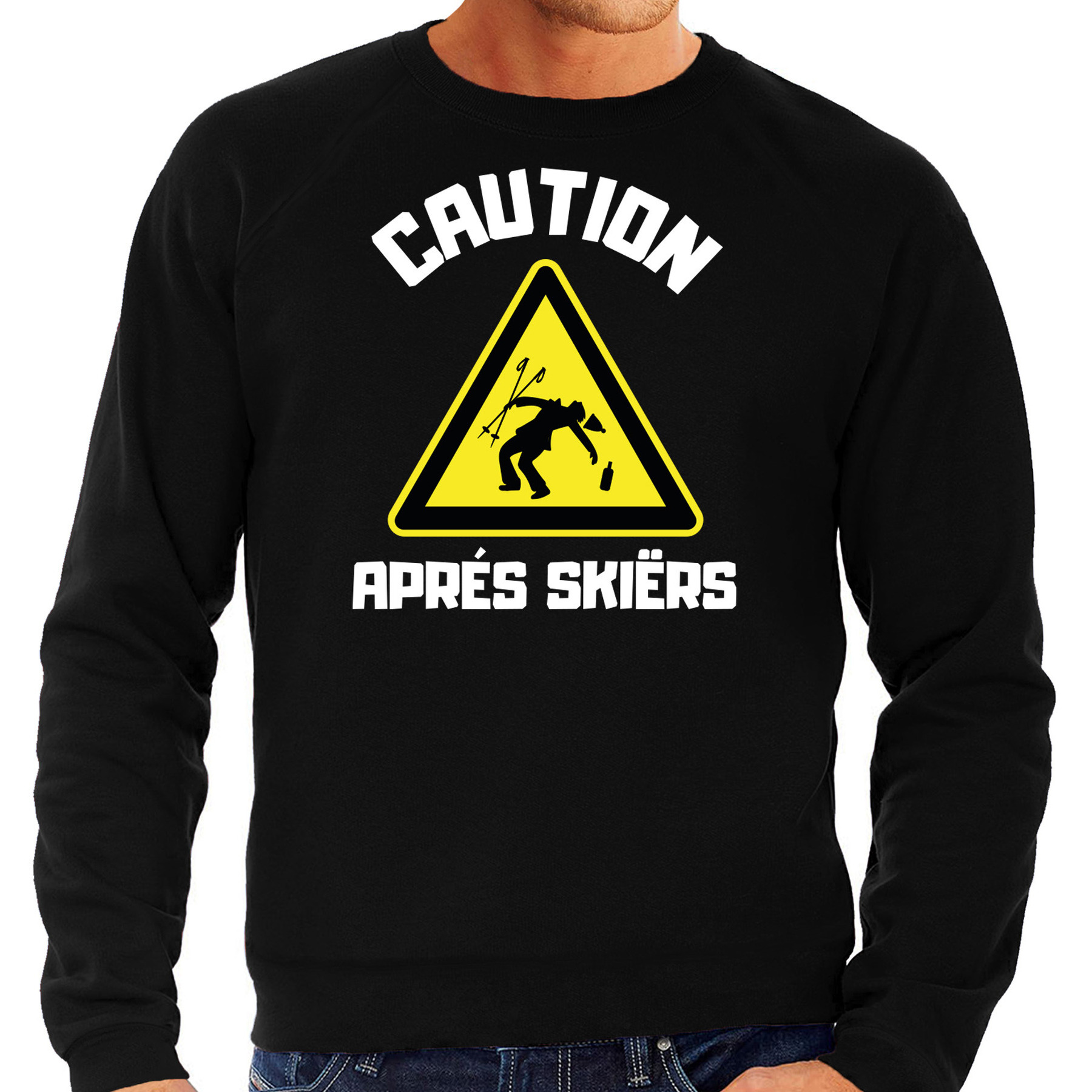 Apres ski sweater voor heren - apres ski waarschuwing - zwart - winter trui