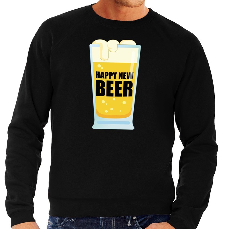 Foute oud en nieuw trui / sweater Happy New Beer zwart heren