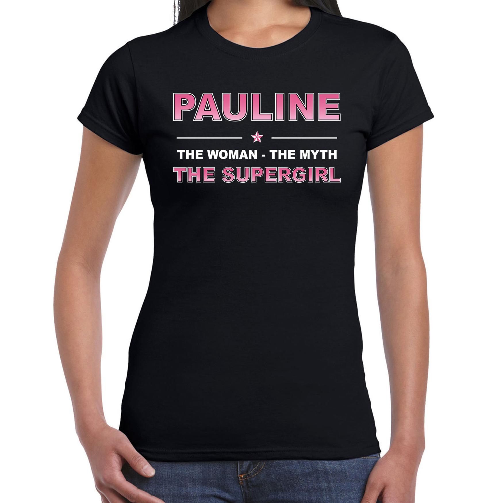 Naam cadeau t-shirt / shirt Pauline - the supergirl zwart voor dames