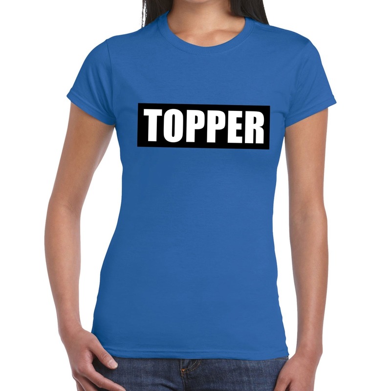 Topper in kader t-shirt blauw dames