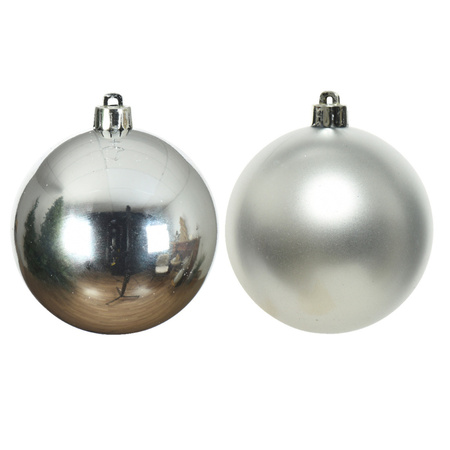 12x Zilveren kerstballen 6 cm glanzende/matte kunststof/plastic kerstversiering
