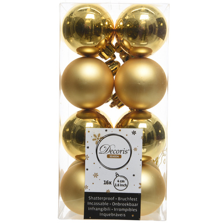 16x Gouden kerstballen 4 cm glanzende/matte kunststof/plastic kerstversiering