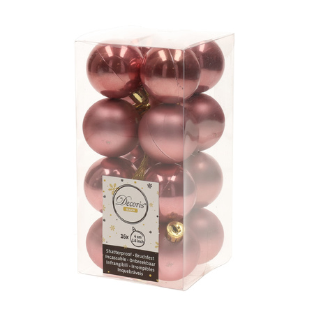 16x Oud roze kerstballen 4 cm glanzende/matte kunststof/plastic kerstversiering