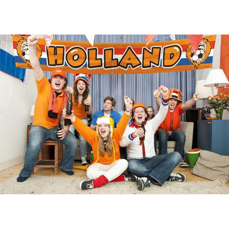 EK oranje straat/ huis versiering pakket met oa 1x banner Holland en 100 meter oranje vlaggenlijnen