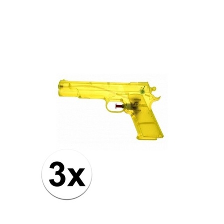 3x Yellow low budget water pistol 20 cm