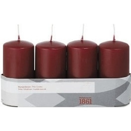 4x Burgundy red cylinder candle 5 x 10 cm 18 hours