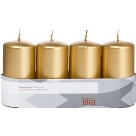 4x Gouden woondecoratie kaarsen 5 x 10 cm 18 branduren