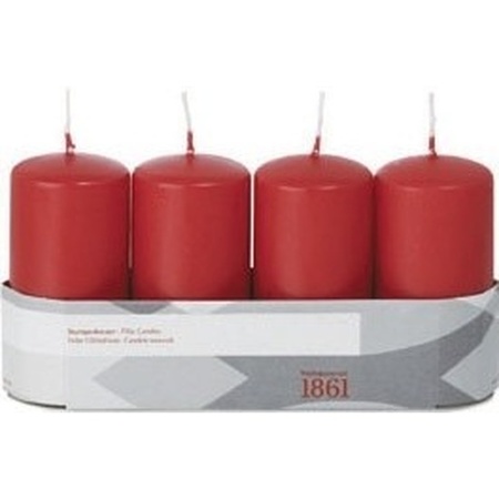 4x Rode woondecoratie kaarsen 5 x 10 cm 18 branduren