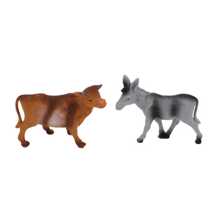 Statuettes ox and donkey 8 cm animal figurines