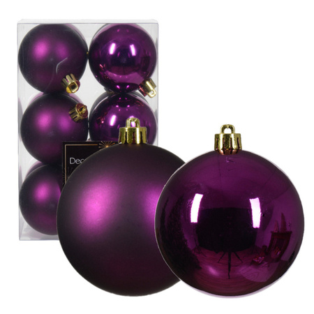 Plastic christmas baubles - 12x pcs - 6 cm - purple