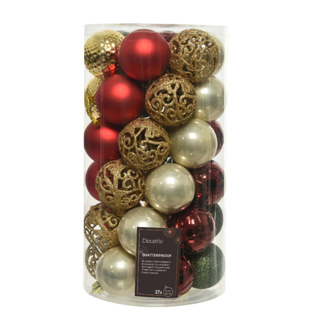 Plastic christmas baubles - 37x pcs - 6 cm - red/gold/champagne/green