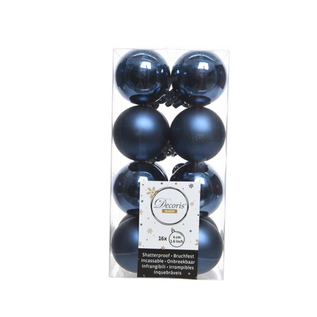 16x Donkerblauwe kerstballen 4 cm glanzende/matte kunststof/plastic kerstversiering