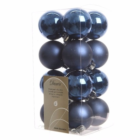 16x Donkerblauwe kerstballen 4 cm glanzende/matte kunststof/plastic kerstversiering