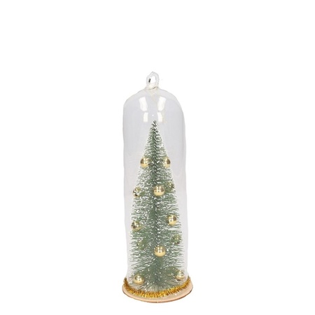 Kerstboomhanger/Kersthanger gouden kerstboom in glazen stolp 22 cm