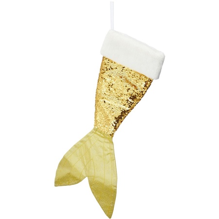 Christmas decorations sock mermaids tail gold/white 45 cm