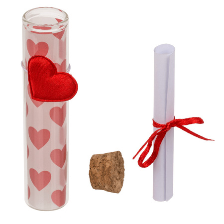 Pakket van 100x stuks valentijn hartjes cadeau hartjes flesje van glas met boodschap 11 cm
