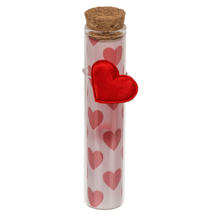Pakket van 100x stuks valentijn hartjes cadeau hartjes flesje van glas met boodschap 11 cm