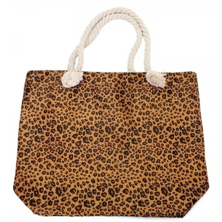 Shopper/boodschappen tas luipaard/panter print bruin 43 cm
